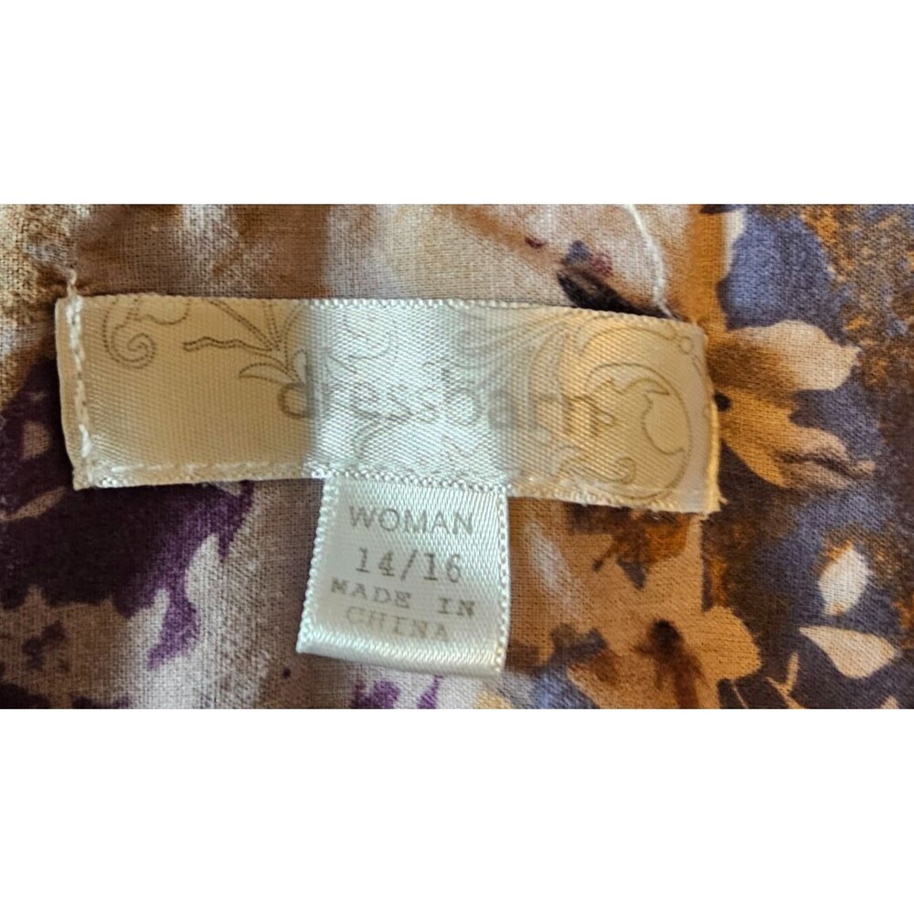 Dress Barn blue, brown, cream Bohemian Boho Floral Top V-neck Tie Top Sz 14-16 - Picture 4 of 5